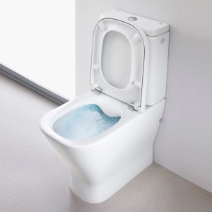 Rimless Sort Projection Close Coupled BTW Toilet with Soft Close Seat 36,5x60 Roca The Gap Square