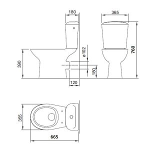 Horizontal Curved Close Coupled Toilet with Seat 36,5x66,5 Roca Canto Block