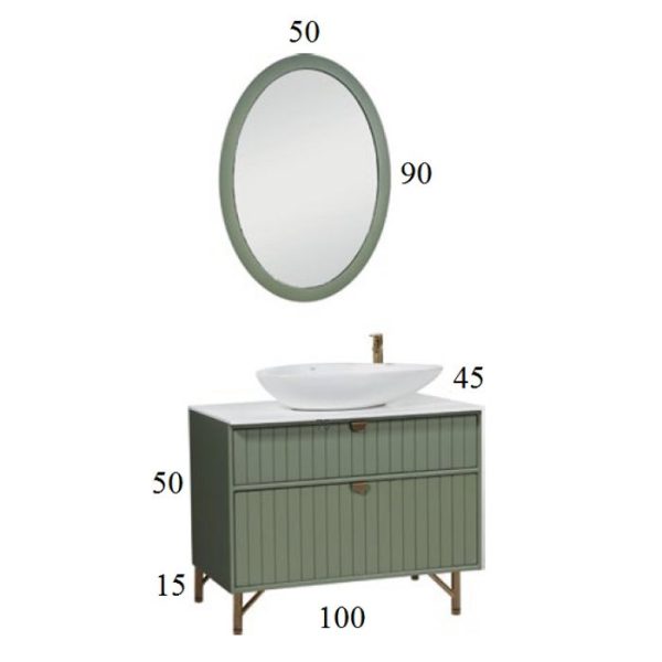 Olivia Plywood Floor Standing 2 Drawer Vanity Unit with Corian Worktop & Oval Mirror Set 100x45