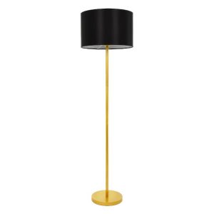 ASHLEY 00825 Μοντέρνο Χρυσό Φωτιστικό Δαπέδου με Μαύρο Στρόγγυλο Καπέλο Φ40