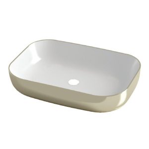 White Gold Glossy Rectangular Countertop Wash Basin 60x42 Orabella Metamorfosis 42600