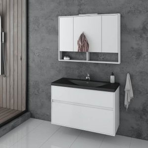Drop Instinct White MDF Wall Hung Vanity Unit with Black Washbasin Set 101x46