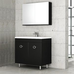 Orabella Mood Long Modern MDF Black Glossy Floor Standing Bathroom Furniture Set 80x45