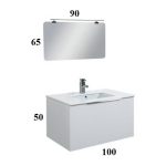 White MDF Wall Hung 1 Drawer Vanity Unit with Wash Basin & LED Mirror 100×45 Ronta New