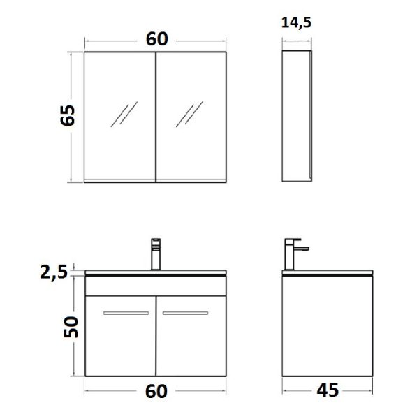 Orabella Lagina 60 Modern Wall Hung Bathroom Furniture Set Dimensions