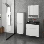 Drop Instinct White 65 MDF Wall Hung Vanity Unit with Black Wash Basin and 2 Door Storage Mirror