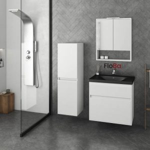 Drop Instinct White MDF Wall Hung Vanity Unit with Black Wash Basin & 2 Door Mirror Cabinet 65x46