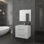 MDF Wall Hung Vanity Unit with Wash Basin and Mirror Drop Torino 60 White 1