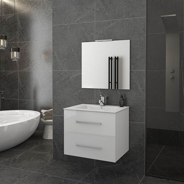 Drop Torino White MDF Wall Hung Vanity Unit with Washbasin & Mirror 61x46