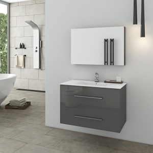 Drop Torino Anthracite Glossy Wall Hung Bathroom Furniture Set 76x46