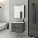 Wall Hung Vanity Unit with Washbasin and 2 Door Mirror Drop Torino 60 Anthracite