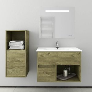 Drop Sorrento Natural Wood MDF Wall Hung Bathroom Furniture Set 85x45