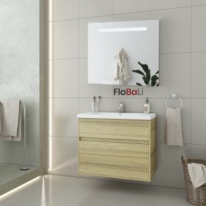 Drop Instinct 80 Natuarl Oak Wall Hung Bathroom Furniture with Led Mirror