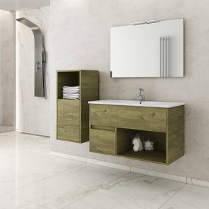 Drop Sorrento MDF Wall Hung Bathroom Furniture Set 85x45 Natural Wood