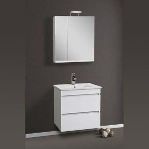 Modern MDF White Wall Hung 2 Drawer Bathroom Furniture with Wash Basin & Mirror SET Katarina