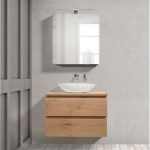 Single Natural Beige Plywood Wall Hung 2 Drawer Bathroom Furniture Set 60x50