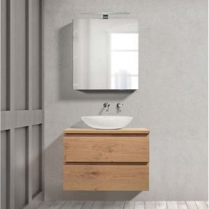 Single Natural Beige Plywood Wall Hung 2 Drawer Bathroom Furniture Set 60x50