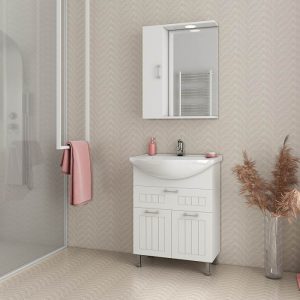 Drop Ritmo Vintage White MDF Floor Standing Bathroom Furniture Set 65x47