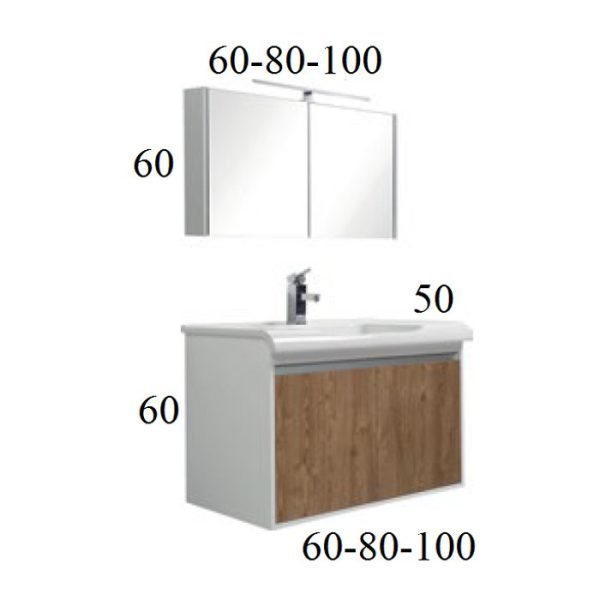 Wall Hung Bathroom Furniture Set MDF Anova Mabo Dimensions