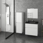 Drop Instinct White 65 MDF Wall Hung Vanity Unit with Black Wash Basin and Mirror
