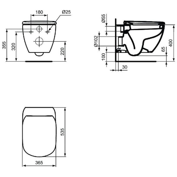 Λεκανη τουαλετας μπανιου ημικυκλικη με SC καλυμμα Tesi Aquablade Ideal Standard