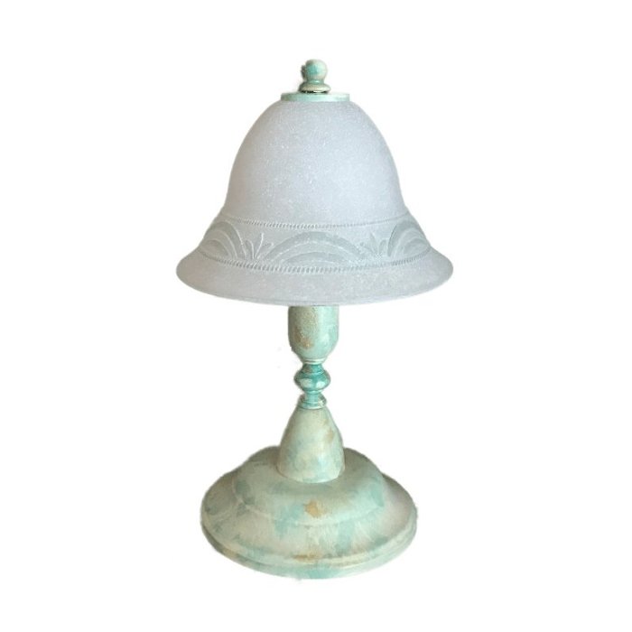 Vintage 1-Light Green Table Lamp with White Glass Shade 006146 Flobali