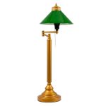 Vintage Gold Metal Table Lamp with Swing Arm and Green Glass Shade 00765