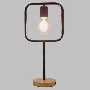 Modern 1-Light Black Beige Metal Wooden Square Desk Lamp 01435 globostar