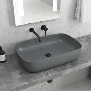 Modern Rectangular Grey Matt Countertop Wash Basin 60x39 Karag Milos LT 2143-PMDG