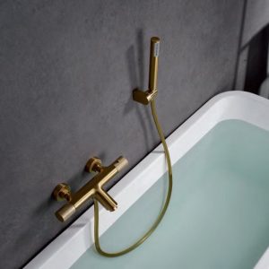 Brushed Gold Wall Mounted Thermostatic Bath Shower Mixer Valve Imex Line BTD038-OC