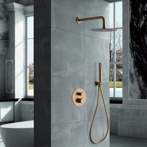 Round Brushed Gold Concealed Thermostatic Shower Mixer Set 2 Outlets Imex Line GTD038/OC