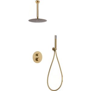 Modern Brushed Gold Concealed Thermostatic Shower Mixer Set 2 Outlets Imex Top GTQ038/OC