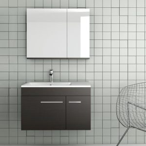Orabella Raven 75 Modern Wall Hung Vanity Unit with Washbasin & Mirror Set 75x45