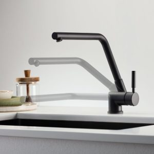 Modern Italian Mono Sink Mixer with Fold Down Spout Black Mat Tech La Torre
