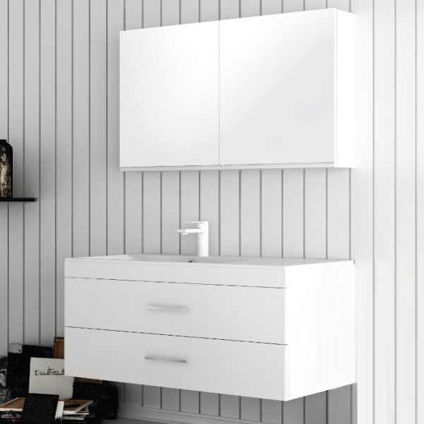 Orabella Raven Modern MDF White Wall Hung 2 Drawer Bathroom Furniture Set 90x45