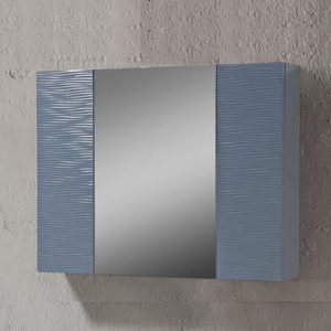 Blue Grey Relief MDF 3 Door Bathroom Mirror Cabinet Mira 90-100