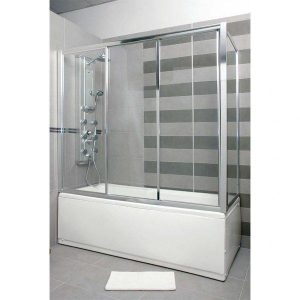 3 Panels Sliding Bath Screen 4mm Transparent Safety Glass 148H Karag Penta K-100