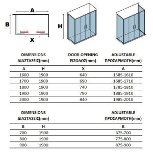 Rectangular Double Sliding Door Shower Enclosure 5mm 190H EFE 600 & NP-10 Karag Dimensions