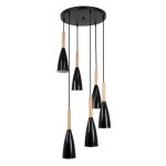 00628 DILLON Modern Black 6-Light Hanging Pendant Light with Beige Wood