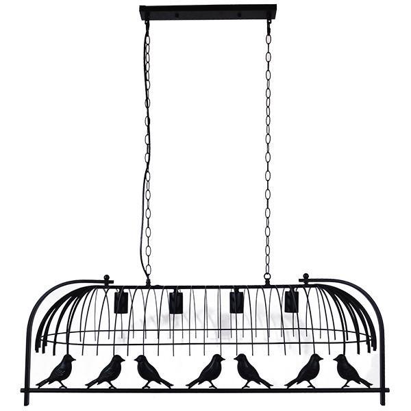 Κρεμαστό φωτιστικό ράγας industrial μαύρο μεταλλικό πολύφωτο πουλιά 01255