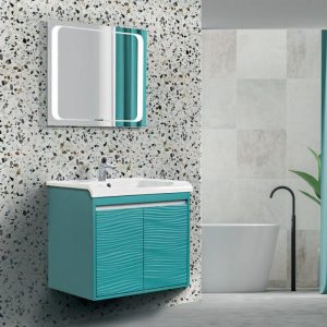 MDF Wall Hung 2 Door Vanity Unit with Wash Basin & LED Mirror Wavy