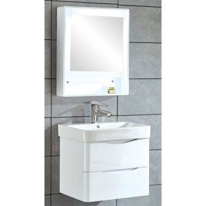 White PVC Wall Hung Vanity Unit with Wash Basin & LED Mirror 61x46 Magia