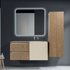Artemis Plywood Wall Hung 2 Drawer Vanity Unit with Corian Basin and Illuminated Mirror 110x45