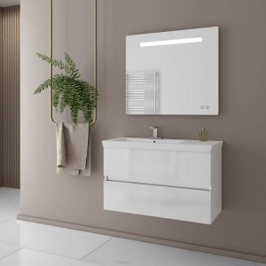 Drop Luxus White MDF Wall Hung Vanity Unit with Wash Basin Set 85x44