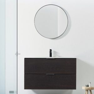 Plywood Wall Hung 2 Drawer Vanity Unit with Wash Basin & Round Mirror Marcella