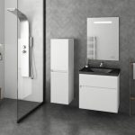Drop Instinct White MDF Wall Hung Vanity Unit with Black Wash Basin & Led Mirror 65×46