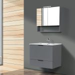 Grey MDF Wall Hung Vanity Unit with Wash Basin & 2 Door Mirror Cabinet Dual L