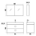 Orabella Touch Modern Wall Hung 2 Drawers Bathroom Furniture Set 81×46