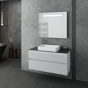 Drop Luxus White MDF Wall Hung Vanity Unit with Corian Worktop Set 98x41