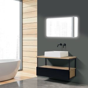 Iron Natural Modern Plywood Wall Hung Vanity Unit with Led Mirror 100x50